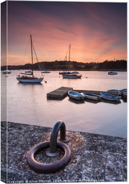 Sunrise on the river Deben Canvas Print by Julian Mitchell