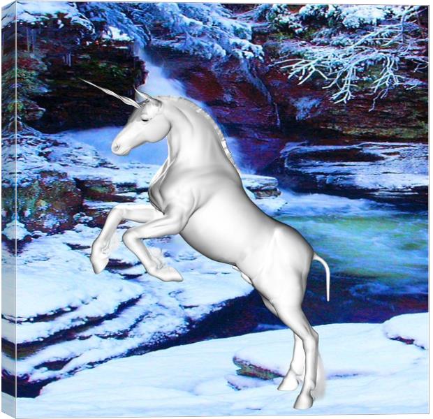 Unicorn in the Snow Canvas Print by Matthew Lacey