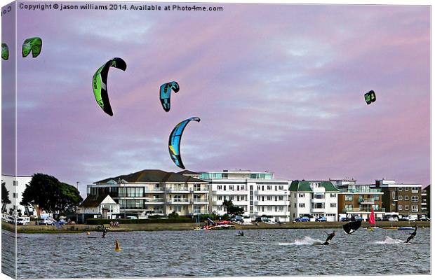 Kite Surfers at Poole Harbour Canvas Print by Jason Williams