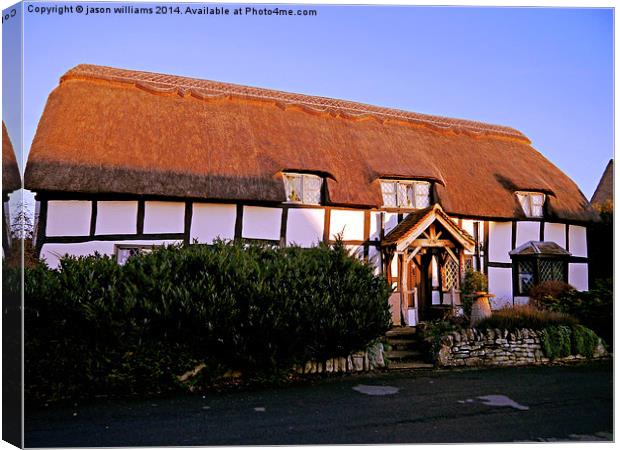 Old thatched  cottage in warm Sunlight. Canvas Print by Jason Williams