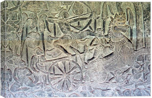 Bas-relief Sculpture, Angkor Wat, Cambodia Canvas Print by Geoffrey Higges