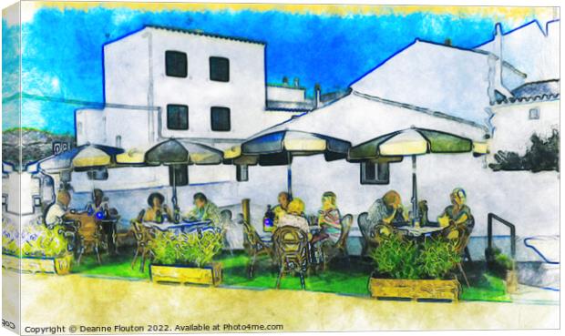 Surreal Street Dining in Menorca Canvas Print by Deanne Flouton