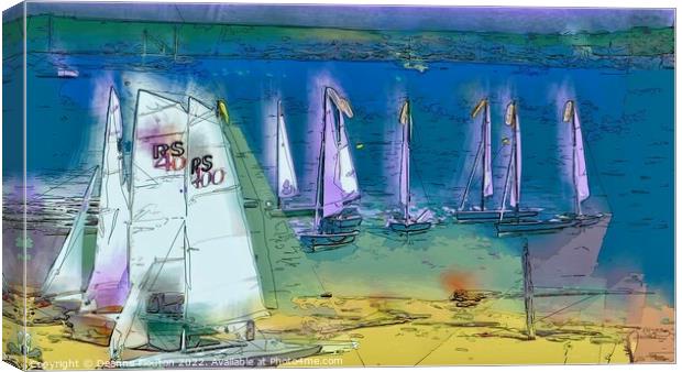 Harbour Sailboats in Menorca Canvas Print by Deanne Flouton