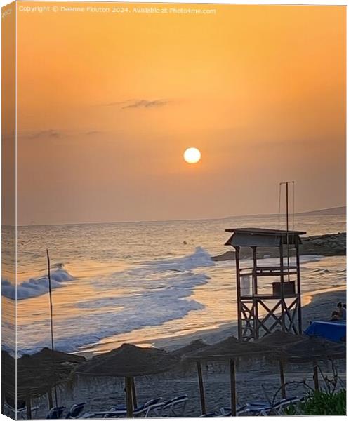 Sunset at Lifeguard Tower Santo Tomas Beach Menorc Canvas Print by Deanne Flouton