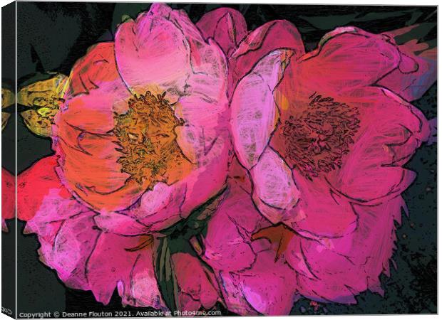 Blossoming Peonies with Artistic Expression Canvas Print by Deanne Flouton