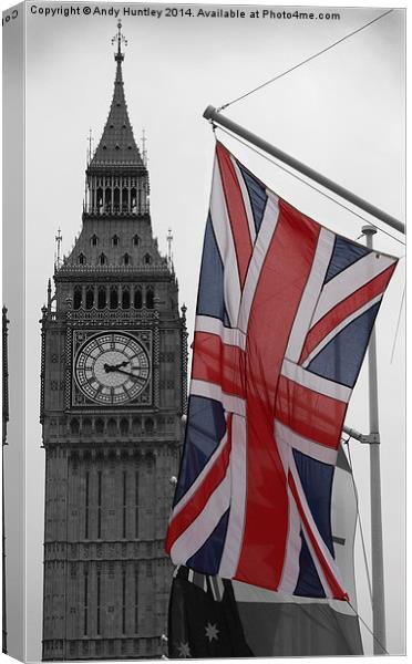 Union Flag & Big Ben Canvas Print by Andy Huntley