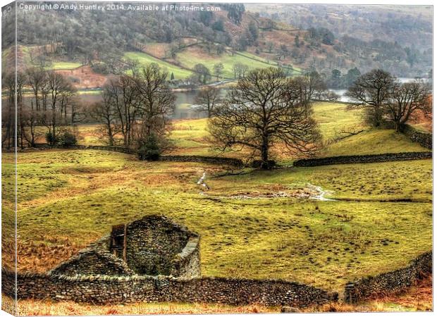 Drystone Wall & Building Canvas Print by Andy Huntley