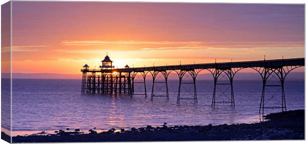 Clevedon Pier Sunset Canvas Print by Carolyn Eaton