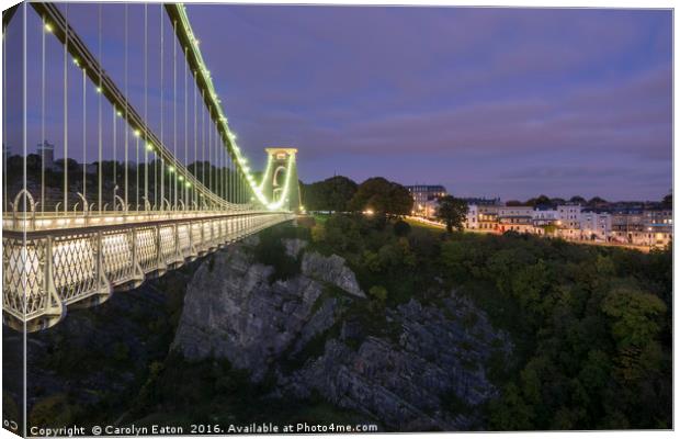 Clifton suspension Bridge at Night Canvas Print by Carolyn Eaton