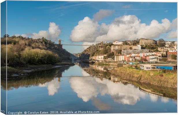 Clifton Suspension Bridge Reflected Canvas Print by Carolyn Eaton