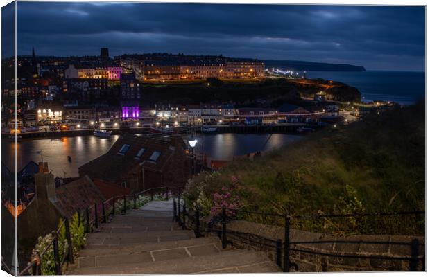 Enchanting Whitby Night View Canvas Print by Alan Tunnicliffe