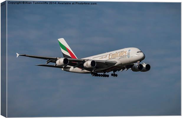  Airbus A380 Canvas Print by Alan Tunnicliffe