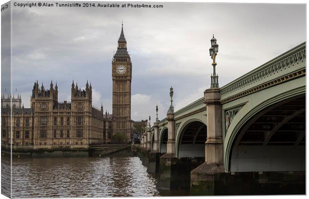 Westminster bridge and Big Ben Canvas Print by Alan Tunnicliffe