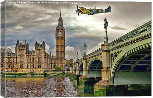 Spitfire over Big Ben  Canvas Print by Alan Tunnicliffe