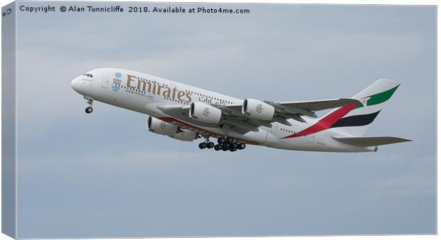 Emirates Airbus Canvas Print by Alan Tunnicliffe