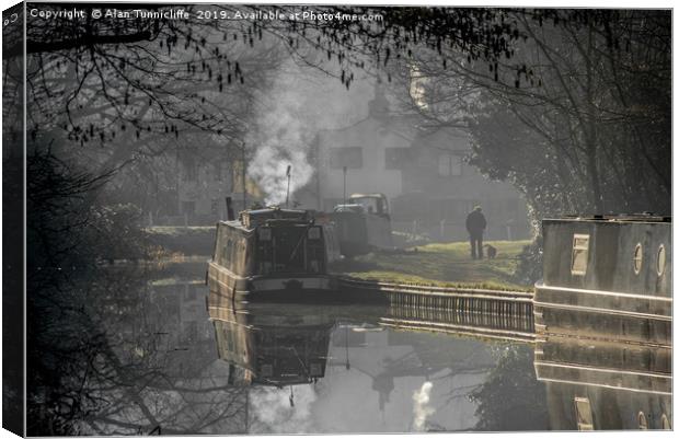 morning mist on the canal Canvas Print by Alan Tunnicliffe