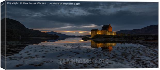 Majestic Sunset at Eilean Donan Castle Canvas Print by Alan Tunnicliffe