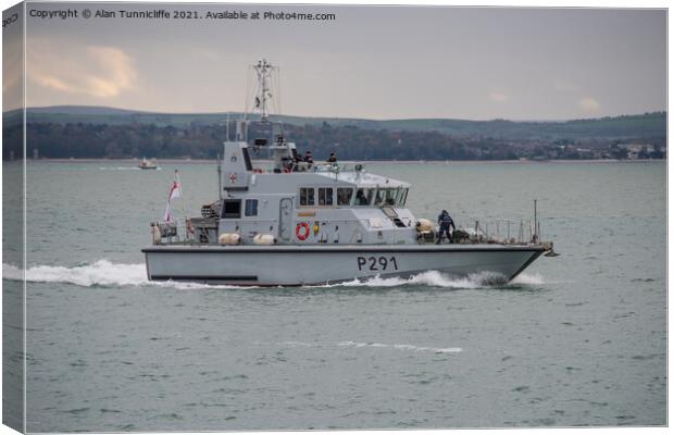 naval ship has puncher Canvas Print by Alan Tunnicliffe