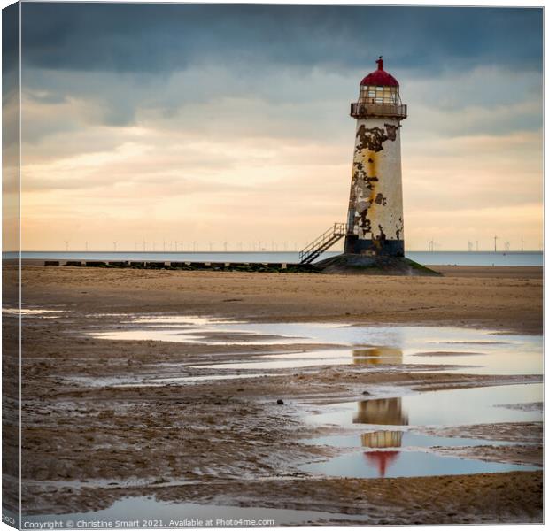 Sunset at Talacre Lighthouse Canvas Print by Christine Smart
