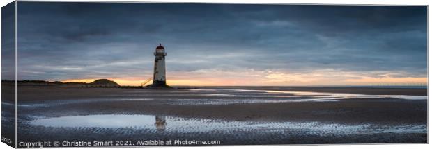 Talacre Lighthouse Sunset Panorama Canvas Print by Christine Smart