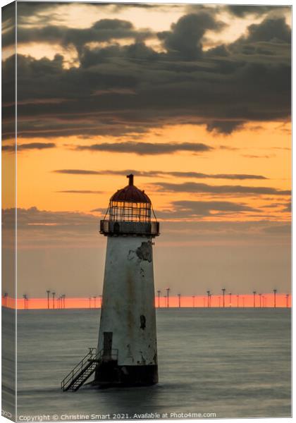 Cloudy Sunset at Talacre Lighthouse Canvas Print by Christine Smart