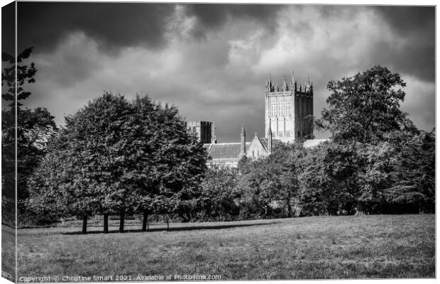 Wells Cathedral, Somerset - Moody Black and White Canvas Print by Christine Smart