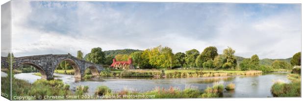 Along the Riverbank - Tu Hwnt I'r Bont, Llanrwst - North Wales Panorama Landscape Canvas Print by Christine Smart