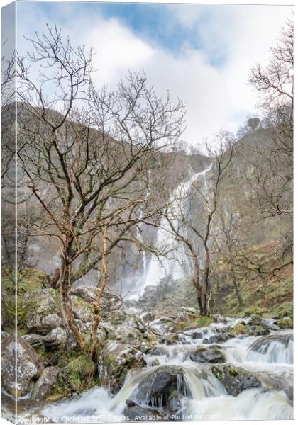Aber Falls, Waterfall Cascading over Rocks, Landscape Photograph- North Wales Canvas Print by Christine Smart