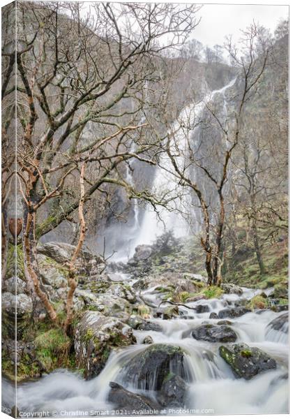 Aber Falls, Waterfall Cascading over Rocks, Landscape Photography - North Wales Canvas Print by Christine Smart