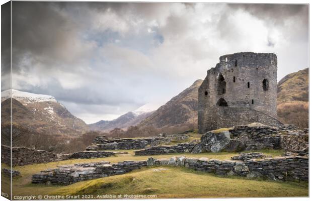 Dolbadarn Castle Winter Landscape Scene - Llanberis Snowdonia National Park Wales Canvas Print by Christine Smart