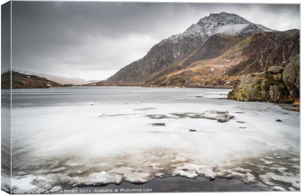 Tryfan and Llyn Ogwen, Snowdonia National Park North Wales - Mountain, Snow, Frozen Lake - Winter Scene - Snow Landscape Canvas Print by Christine Smart