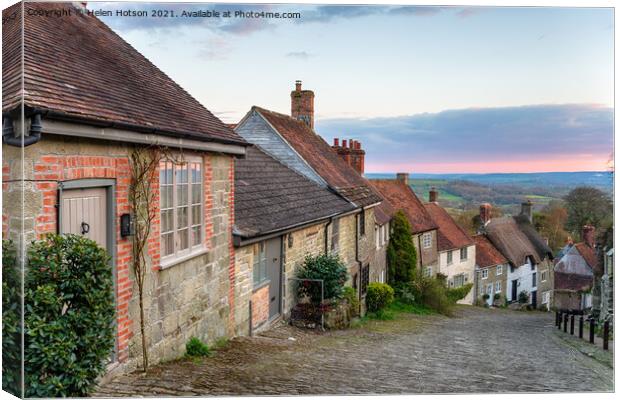 Cottages On A Cobbled Street Canvas Print by Helen Hotson