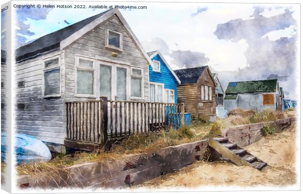 Beach Huts on Mudeford Spit Canvas Print by Helen Hotson