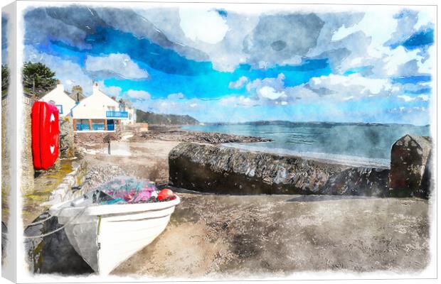 Boat at Kingsand in Cornwall Canvas Print by Helen Hotson