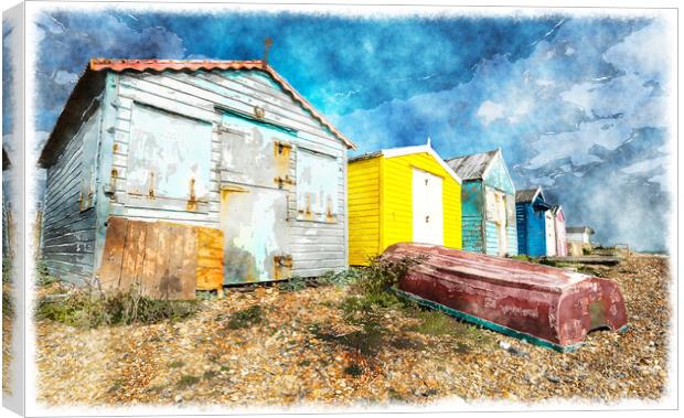 Beach Huts at Hastings Canvas Print by Helen Hotson