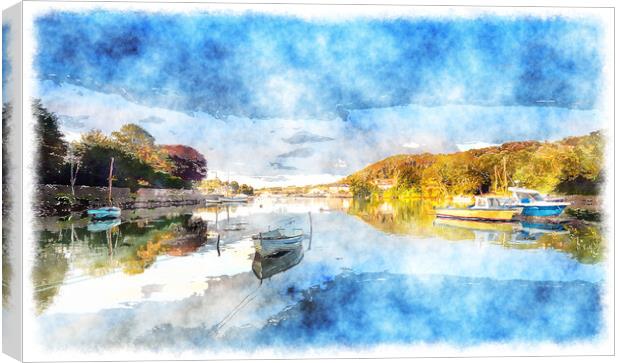 High Tide at Millbrook in Cornwall Canvas Print by Helen Hotson