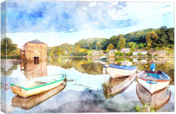 Lerryn River in Cornwall Painting Canvas Print by Helen Hotson
