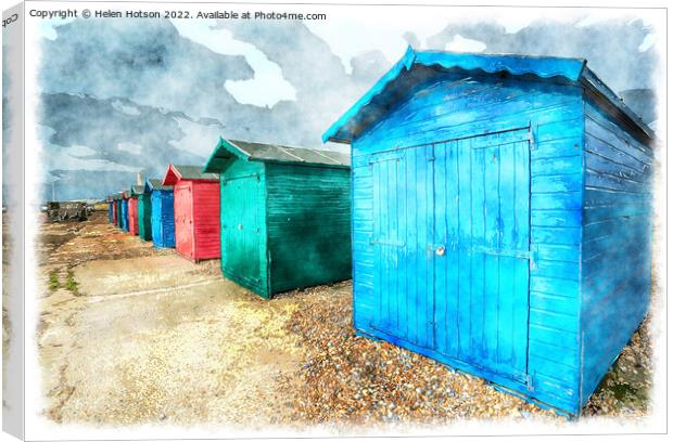 Beach Huts in Hastings Canvas Print by Helen Hotson