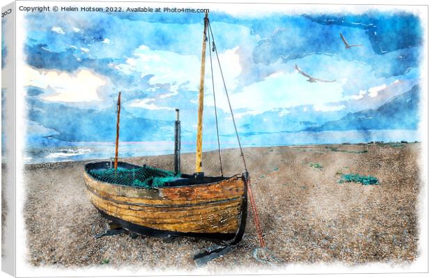 Sailing Boat on a Beach Painting Canvas Print by Helen Hotson