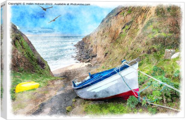 Painting of Fishing Boats on the Beach Canvas Print by Helen Hotson