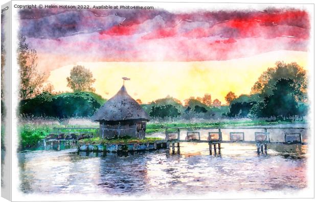 Painting of a Thatched Fishermans Hut Canvas Print by Helen Hotson