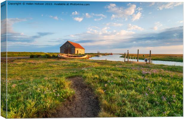 Summer at the old harbour in Thornham  Canvas Print by Helen Hotson