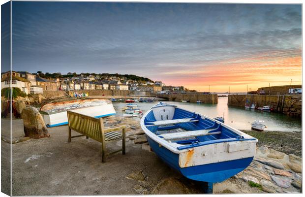 Sunrise at Mousehole in Cornwall Canvas Print by Helen Hotson