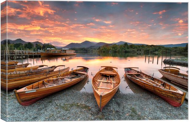 Boats at Derwentwater Canvas Print by Helen Hotson