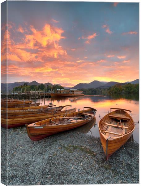 Boats at Keswick Canvas Print by Helen Hotson