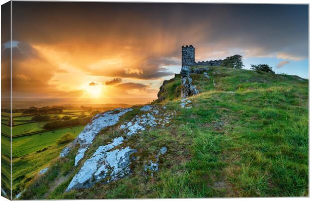 Stormy Sunset over Brentor on Dartmoor Canvas Print by Helen Hotson