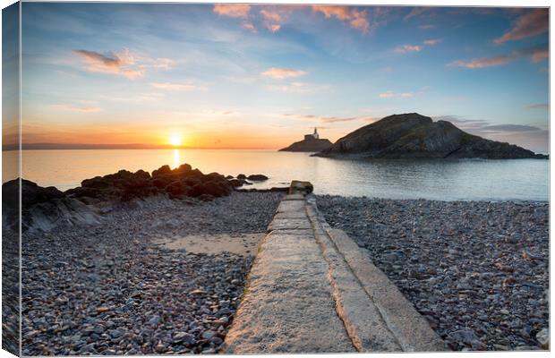 Sunrise at The Mumbles Canvas Print by Helen Hotson