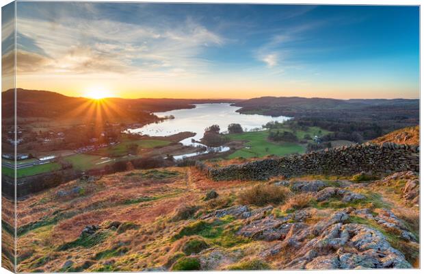 Loughrigg Fell in the Lake District Canvas Print by Helen Hotson