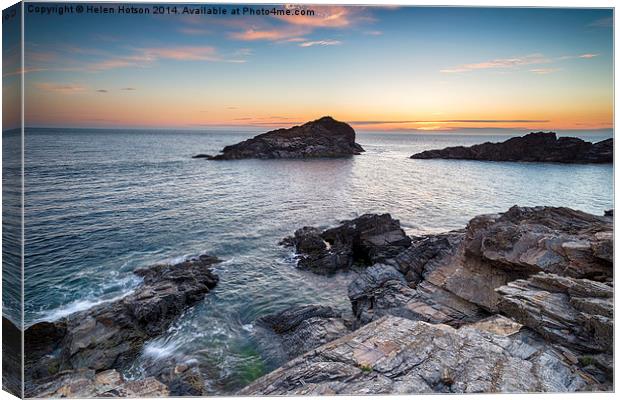 Sunset on the Cornwall Coast Canvas Print by Helen Hotson