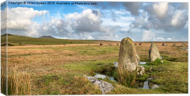 Stannon Stone Circle on Bodmin Moor in Cornwall Canvas Print by Helen Hotson